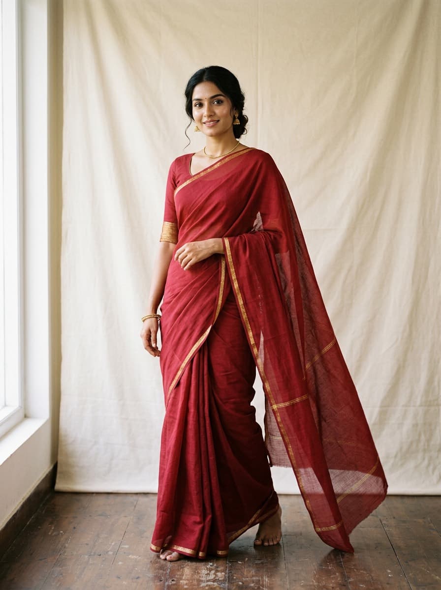 Madder red handloom cotton saree